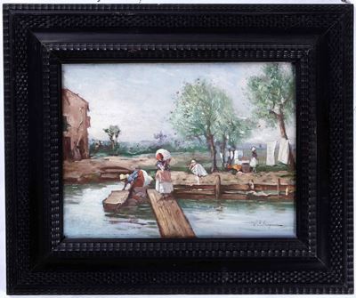 Pittore del XIX-XX Secolo Figure Femminili al Fiume