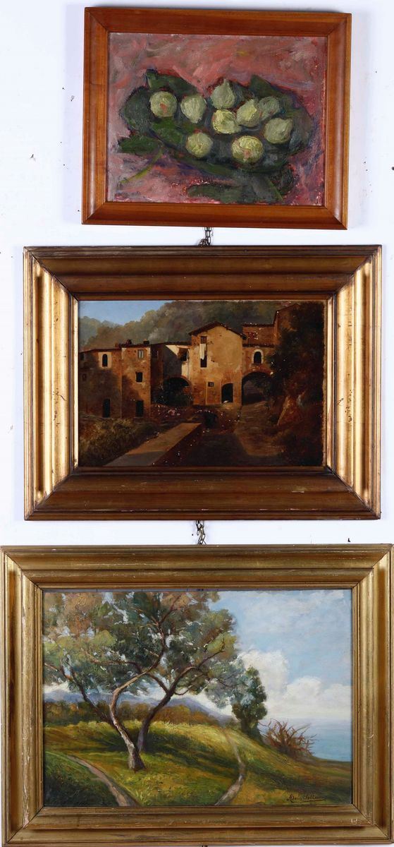 Lotto di tre dipinti di autori differenti  - Asta Dipinti del XIX-XX secolo - Cambi Casa d'Aste