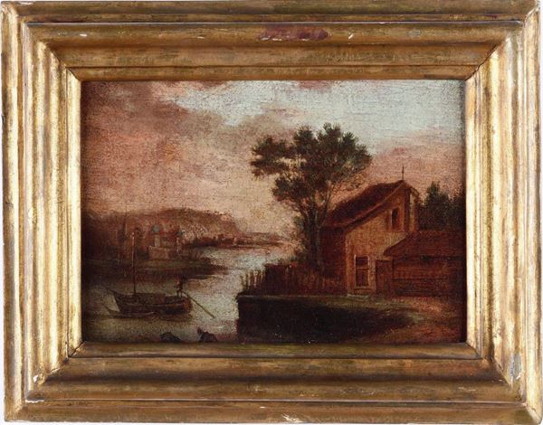 Pittore del XIX-XX secolo Scena campestre con fiume
