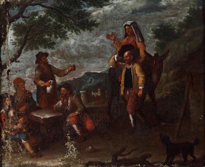 Scuola del XVIII secolo, Scena di genere con contadini, olio su tela