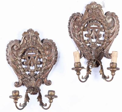 Coppia di Appliques a Due Luci. XIX-XX Secolo