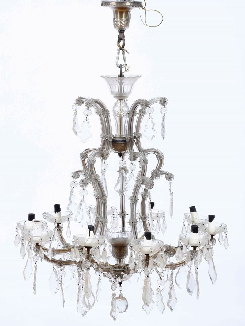 Lampadario a dieci luci in vetro con pendenti. XIX-XX secolo  - Auction Italian Mansions - Cambi Casa d'Aste