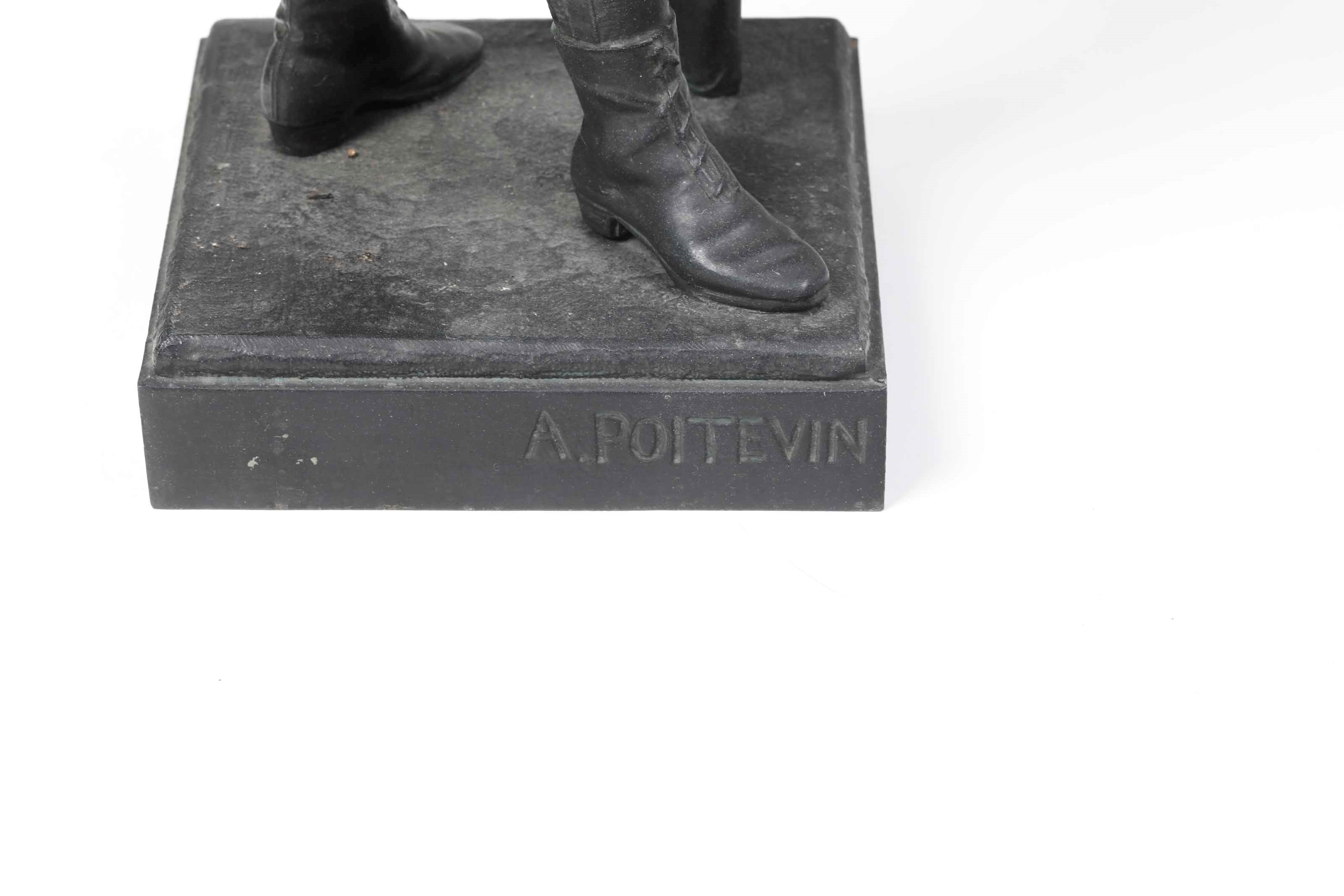 Due Sculture in Antimonio Raffiguranti Soldati. uno con Firma A. Poitevin Inciso alla Base (augus...