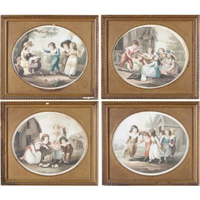 Gruppo di Quattro Incisioni con Giochi di Fanciulli, XIX Secolo