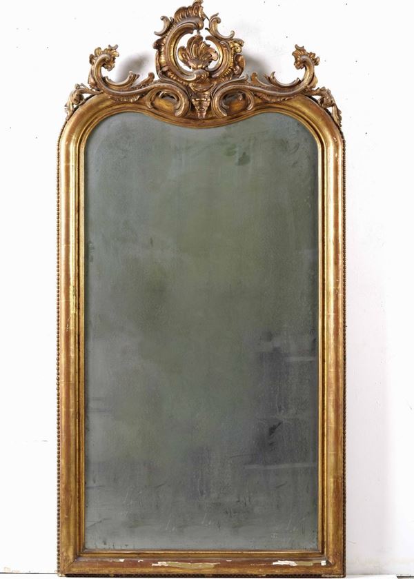 Specchiera in legno dorato e intagliato, XIX secolo