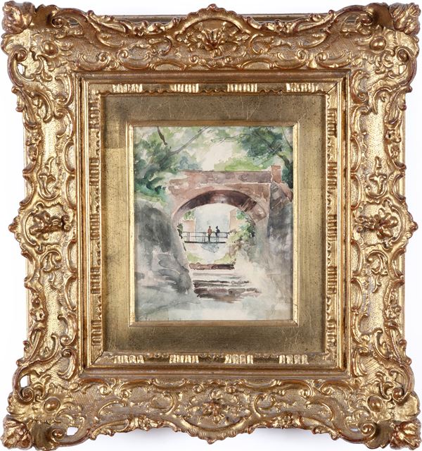 Paesaggio con ponte e figure