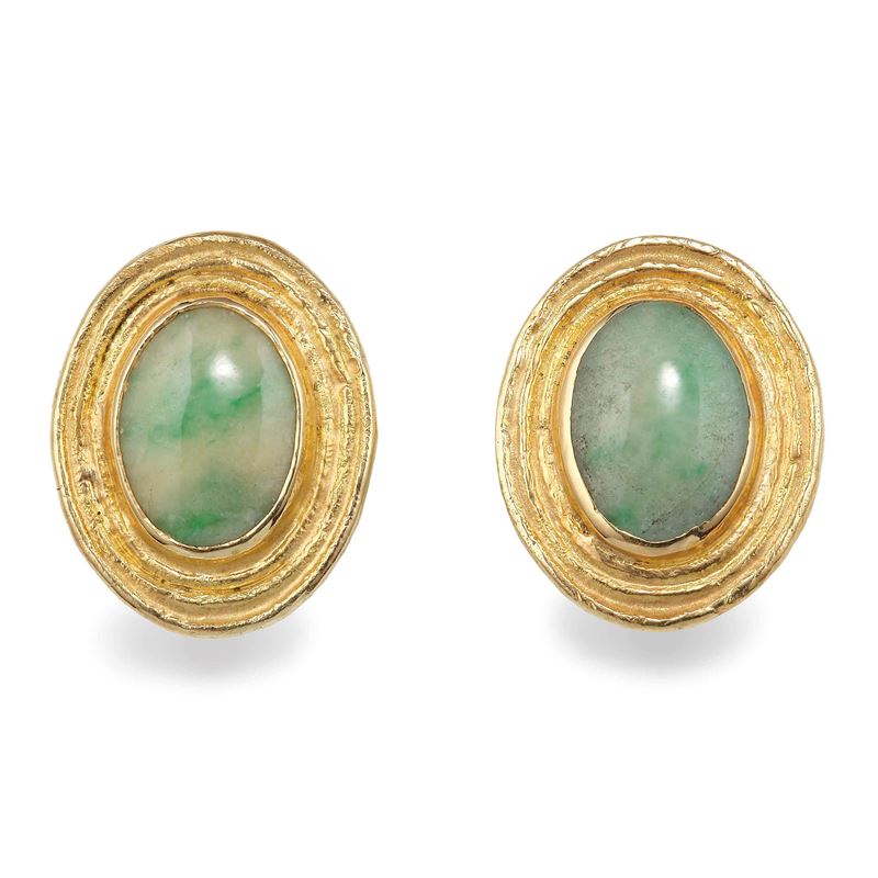 Pair of jadeite and gold earrings  - Auction Jewels - Cambi Casa d'Aste