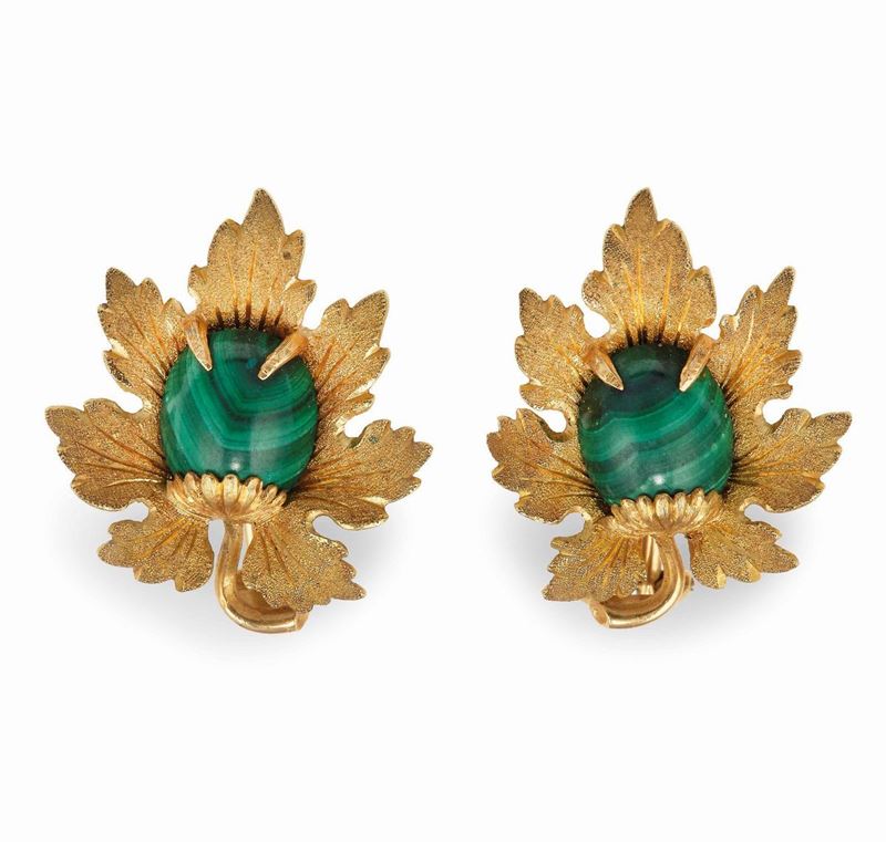Pair of malachite and gold earrings  - Auction Jewels - Cambi Casa d'Aste
