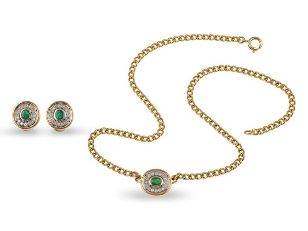 Emerald, diamond and gold demi-parure