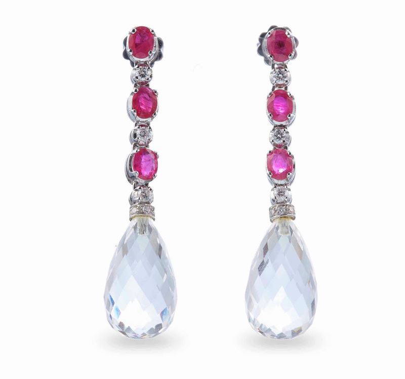 Pair of rock crystal, ruby and diamond earrings  - Auction Fine Jewels - Cambi Casa d'Aste