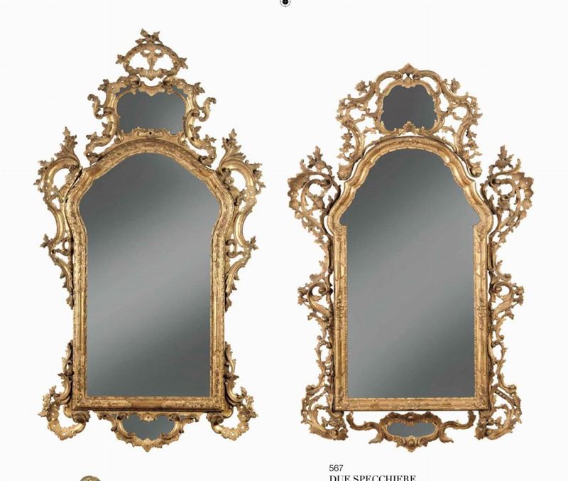 Due specchiere in legno intagliato e dorato. Veneto XVIII-XIX secolo  - Asta Dimore Italiane - Cambi Casa d'Aste