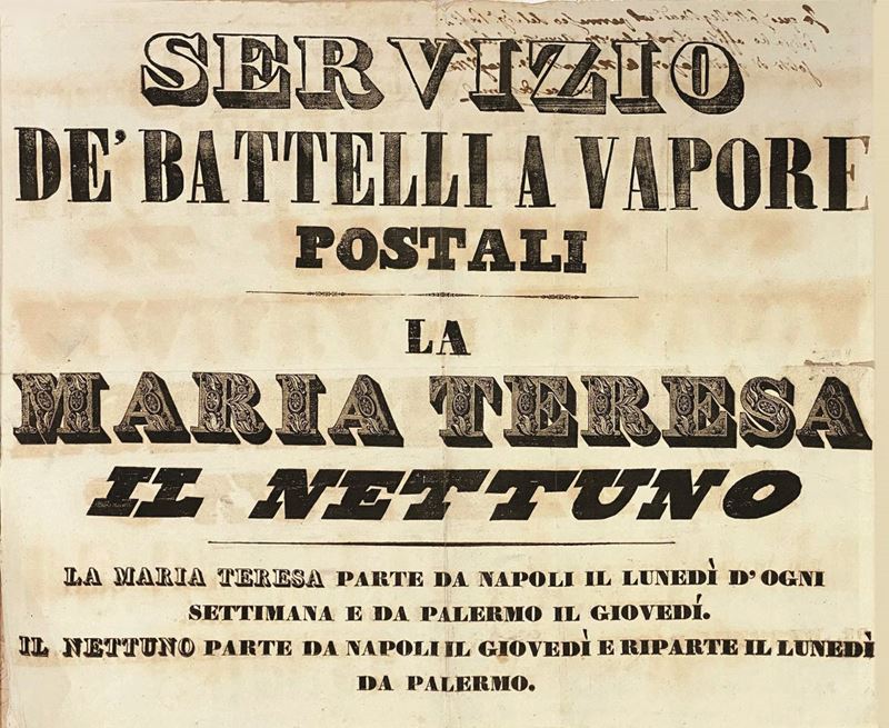 A.Reckziegel : “Servizio dei Battelli a Vapore Postali – La Maria Teresa e il Nettuno”  - Auction Vintage Posters - Cambi Casa d'Aste