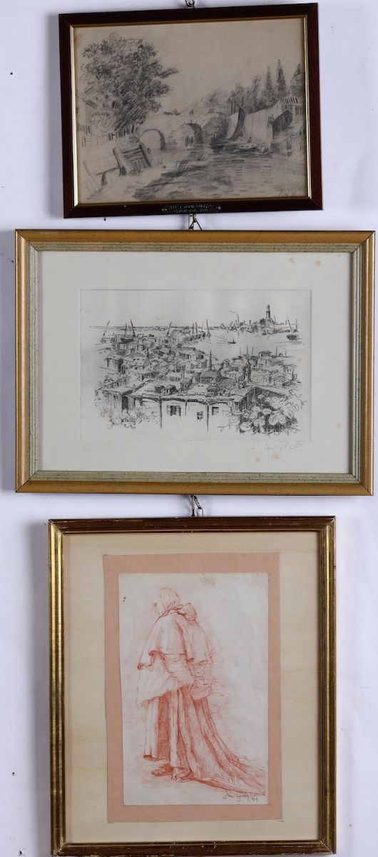 Lotto di tre disegni di cui uno di Durazzo e due con firme di difficile lettura  - Asta Dipinti del XIX-XX secolo - Cambi Casa d'Aste