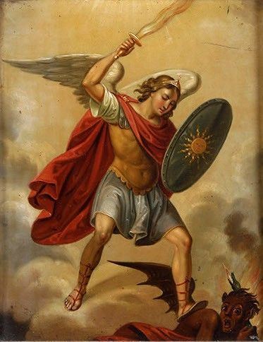 Scuola del XIX Secolo Arcangelo Michele che Scaccia Lucifero