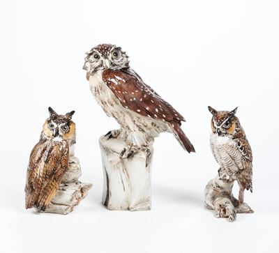 Tre Figurine di Gufo.monza, Manifattura Tay, Seconda Metà del XX Secolo.