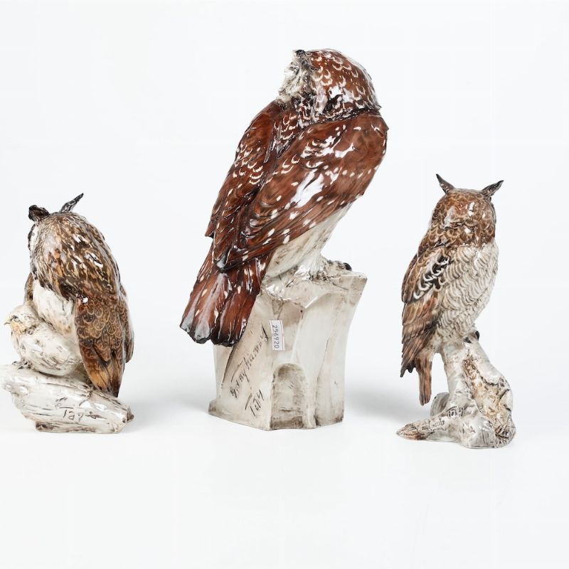 Tre Figurine di Gufo.monza, Manifattura Tay, Seconda Metà del XX Secolo.