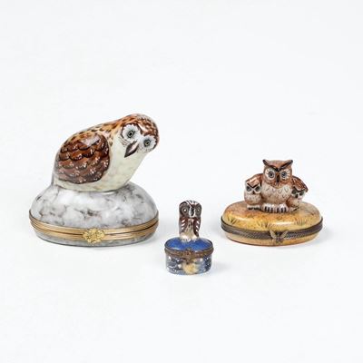 Tre Scatole con Gufifrancia, Manifattura di Limoges, XX Secolo