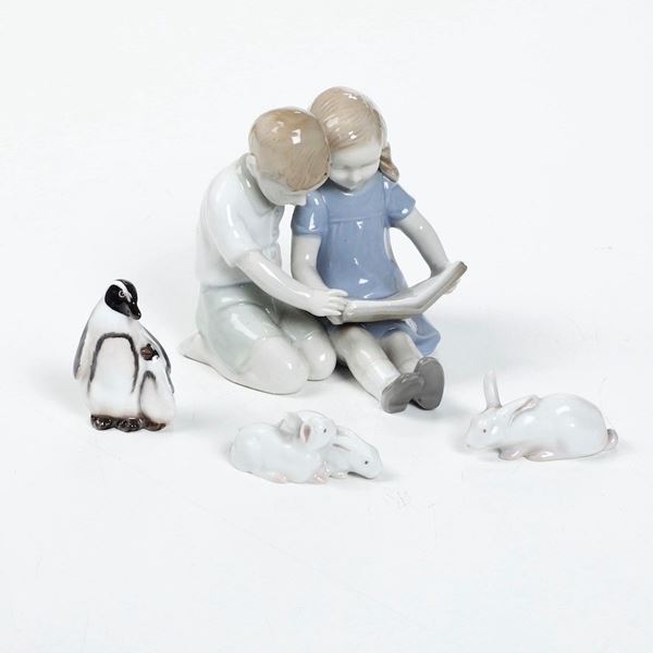 Figurine con bimbi, pinguini e conigli Dresda, Inghilterra e Copenaghen, XX secolo