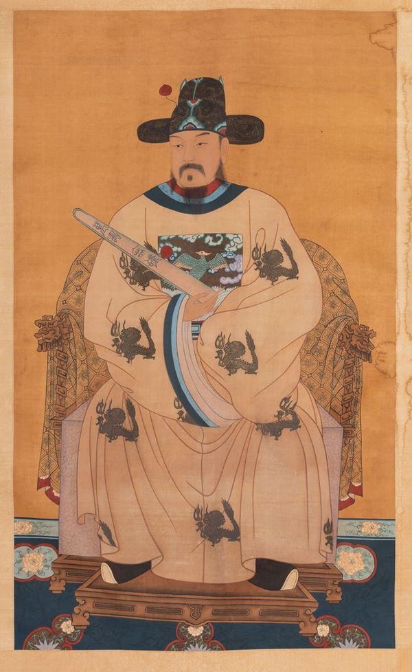 Dipinto su carta raffigurante dignitario, Cina, Dinastia Qing, XIX secolo