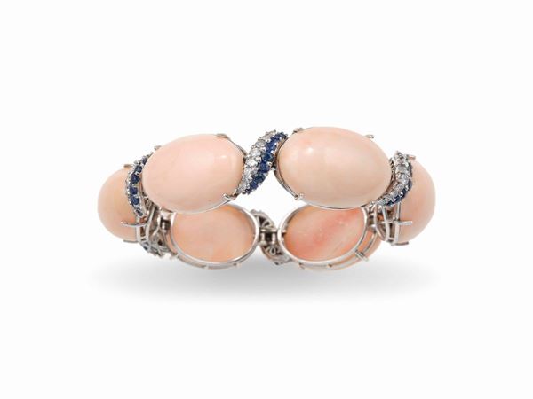 Coral, diamond and sapphire bracelet