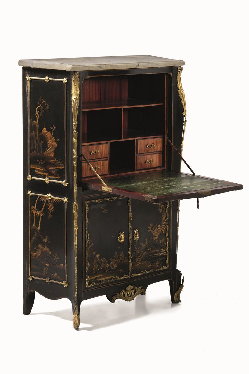 Secrétaire in Legno Laccato a Chinoiserie. Francia, Seconda Metà XVIII Secolo