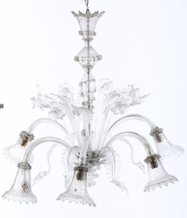 Lampadario in vetro e cristalli. XIX secolo