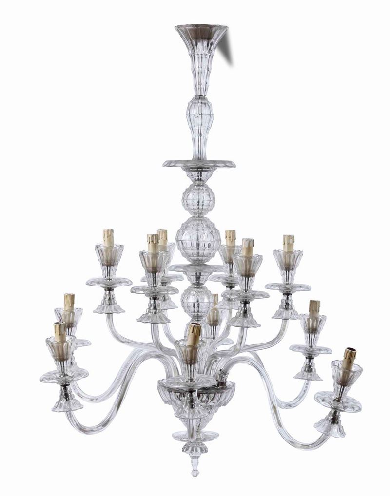 Lampadario a 12 luci in vetro incolore. XX secolo  - Auction Dimore italiane | Cambi Time - Cambi Casa d'Aste