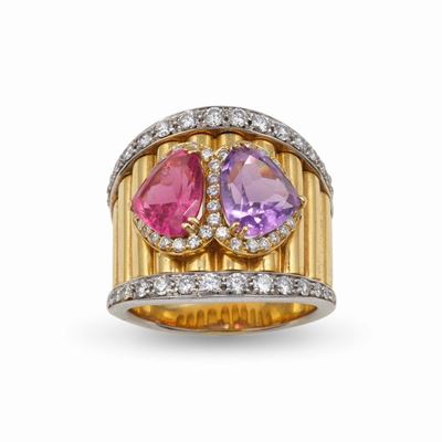 Anello con Ametista, Tormalina e Diamanti