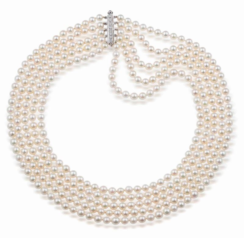 Cultured pearl and diamond necklace  - Auction Jewels | Cambi Time - Cambi Casa d'Aste