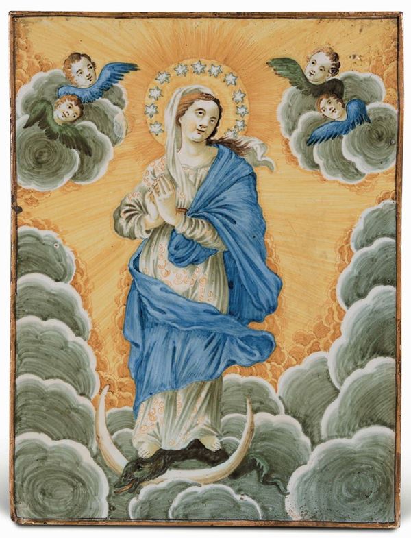 Mattonella con l'Immacolata Castelli, Bottega dei Gentili o Antonio Gentili, fine del XVIII o primi del XIX secolo 