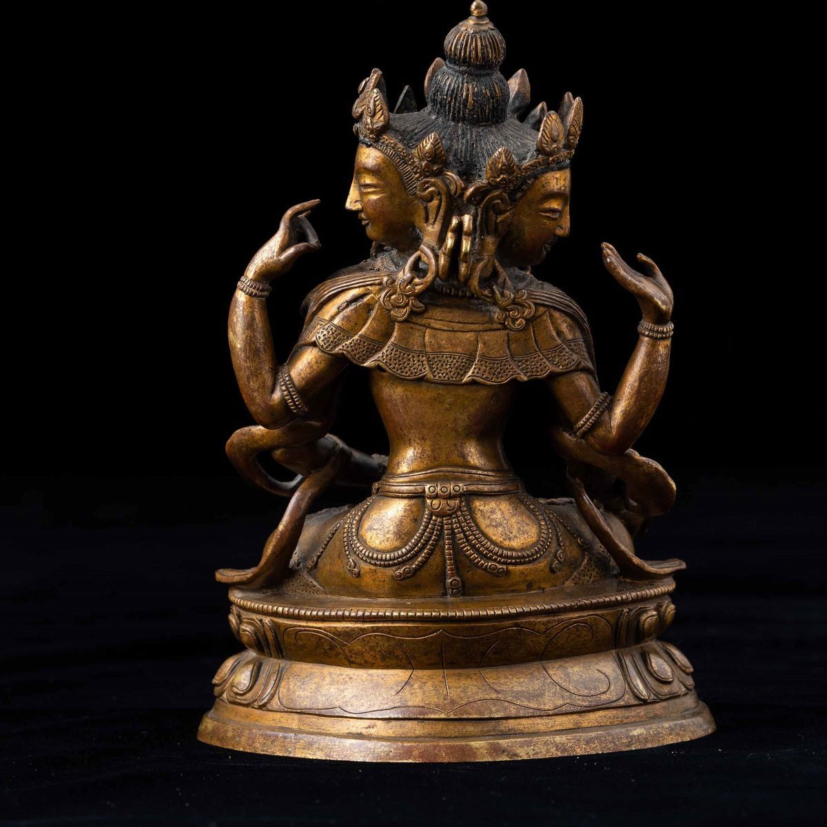 Figura di Amitaya in Bronzo Seduta su Doppio Fiore di Loto, Cina, Dinastia Qing, Epoca Qianlong (...