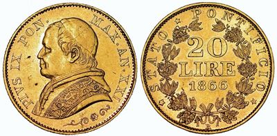 Stato Pontificio. Pio IX, 1846-1878. 20 Lire 1866 A. XXI