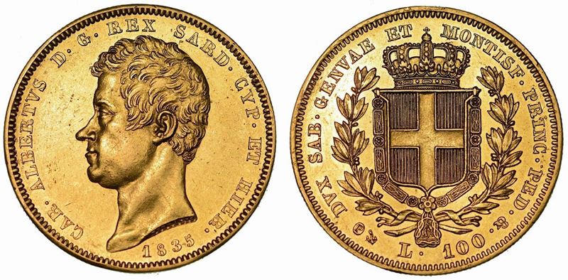 REGNO DI SARDEGNA. CARLO ALBERTO DI SAVOIA, 1831-1849. 100 Lire 1835. Genova.  - Auction Numismatics - Cambi Casa d'Aste