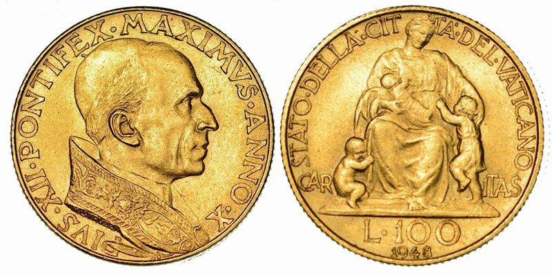 VATICANO. PIO XII, 1939-1958. 100 Lire 1948 A. X.  - Auction Numismatics - Cambi Casa d'Aste