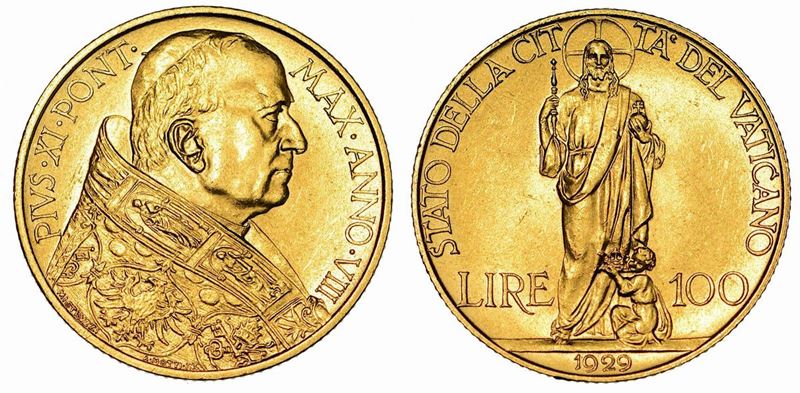 VATICANO. PIO XI, 1922-1939. 100 Lire 1929 A. VIII.  - Auction Numismatics - Cambi Casa d'Aste