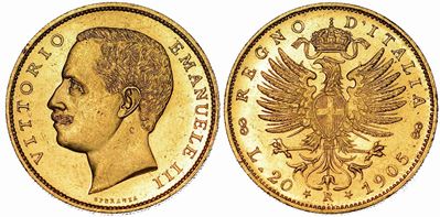 Regno D'italia. Vittorio Emanuele III di Savoia, 1900-1946. 20 Lire 1905. Aquila.