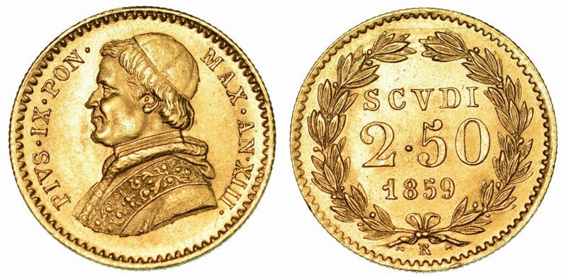 STATO PONTIFICIO. PIO IX, 1846-1878. 2,50 Scudi 1859 A. XIII.  - Auction Numismatics - Cambi Casa d'Aste