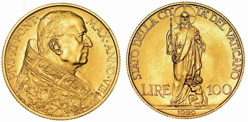 VATICANO. PIO XI, 1922-1939. 100 Lire 1929 A. VIII.  - Auction Numismatics - Cambi Casa d'Aste
