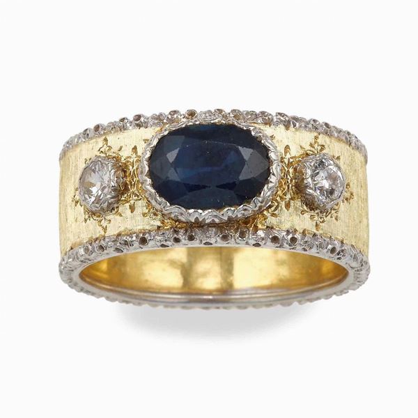Sapphire, diamond and gold ring. Signed Buccellati