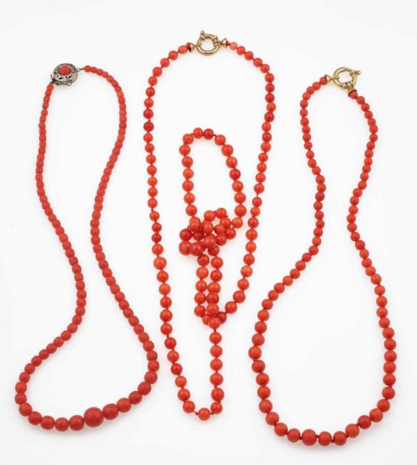 Three coral necklaces