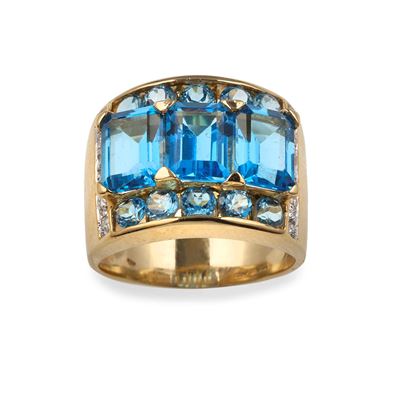 Anello con Topazi Azzurri e Piccoli Diamanti