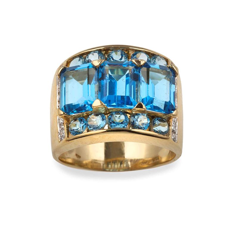 Anello con topazi azzurri e piccoli diamanti  - Asta Gioielli - Cambi Casa d'Aste