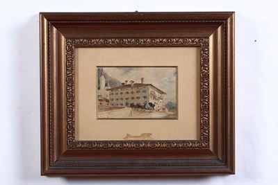 Anonimo del XIX-XX Secolo Palazzo con Carrozza