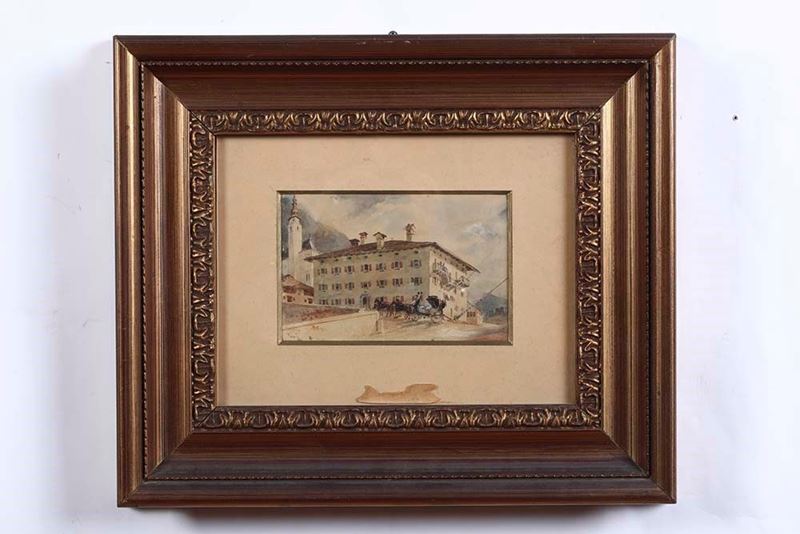 Anonimo del XIX-XX secolo Palazzo con carrozza  - acquerello - Auction 19th and 20th Century Paintings | Timed Auction - Cambi Casa d'Aste