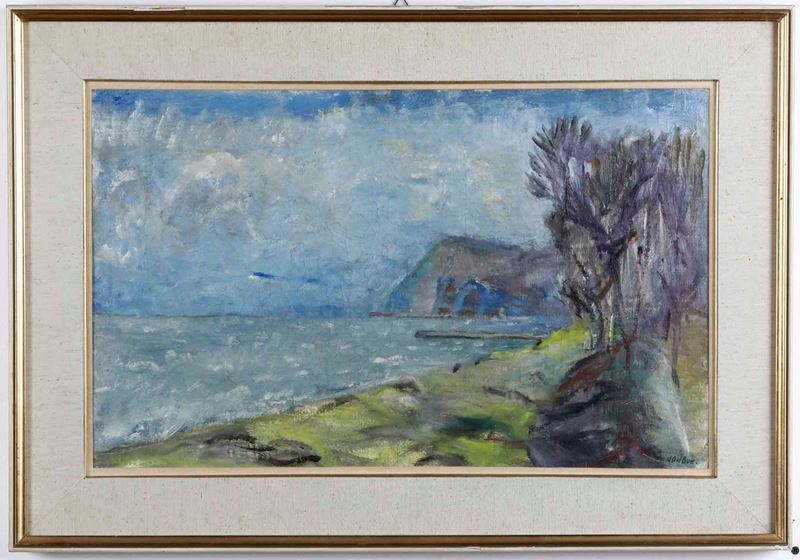 Angelo Del Bon : Paesaggio costiero  - olio su tela - Asta Dipinti del XIX e XX Secolo - Cambi Casa d'Aste