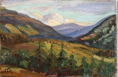 Pittore del XX Secolo Paesaggio Montano