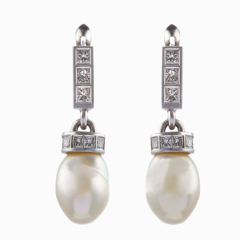 Pair of natural pearl and diamond earrings. Signed Cirio, Torino  - Auction Fine and Coral Jewels - Cambi Casa d'Aste