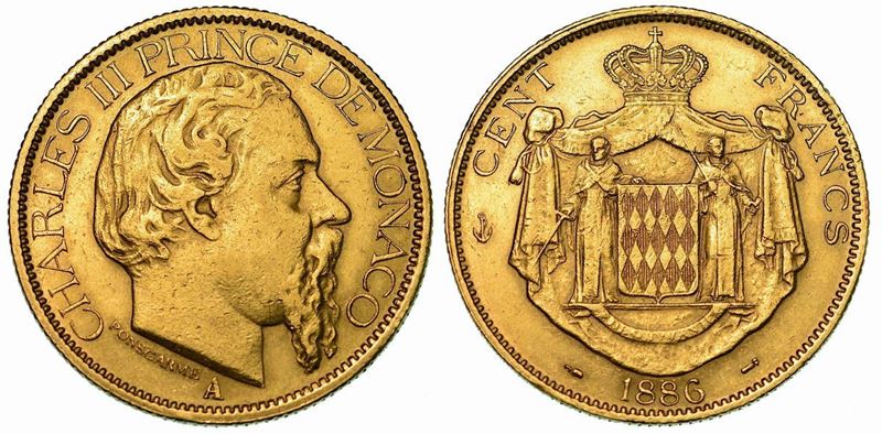 MONACO. CHARLES III, 1856-1889. 100 Francs 1886. Parigi.  - Auction Numismatics - Cambi Casa d'Aste