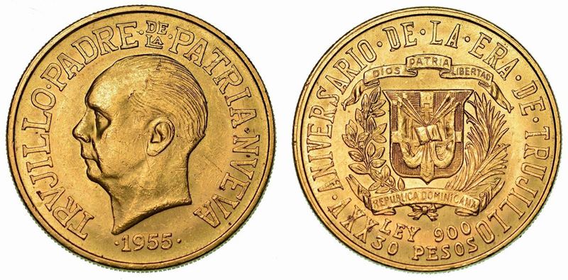 REPUBBLICA DOMINICANA. 30 Pesos 1955. Per il 25° Anniversario del regime di Trujillo.  - Asta Numismatica - Cambi Casa d'Aste