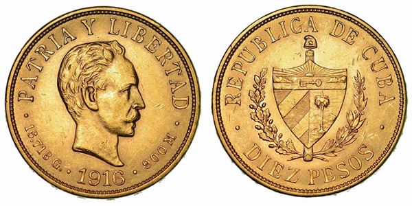 CUBA. FIRST REPUBLIC, 1902-1962. 10 Pesos 1916.